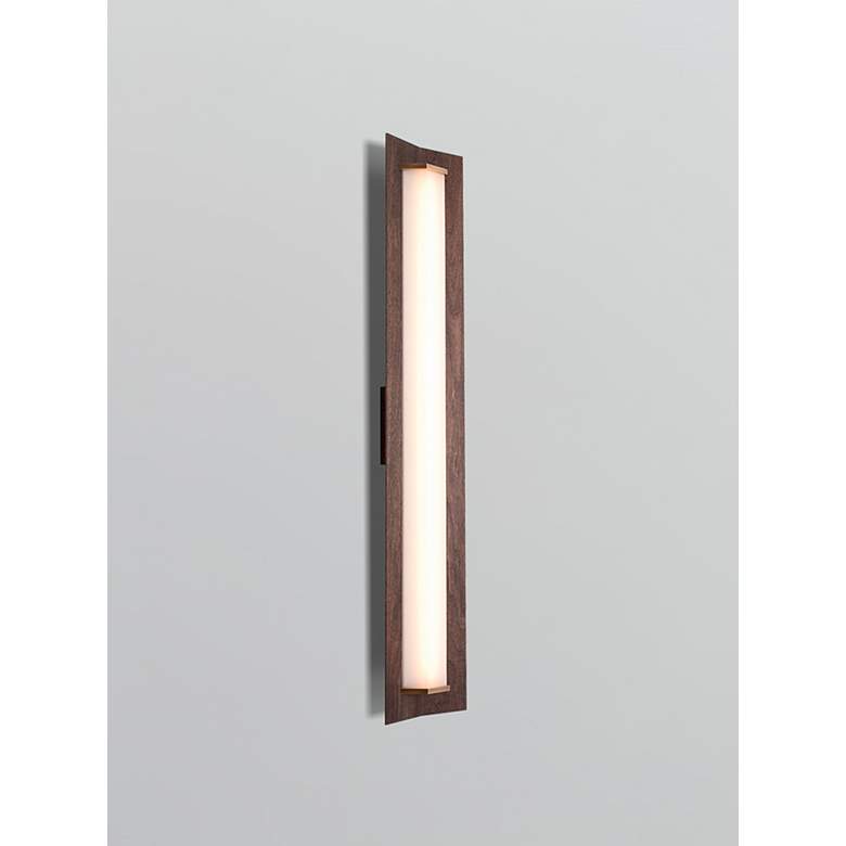 Image 3 Penna 40.5" Distressed Brass & Walnut 2700K LED Sconce more views
