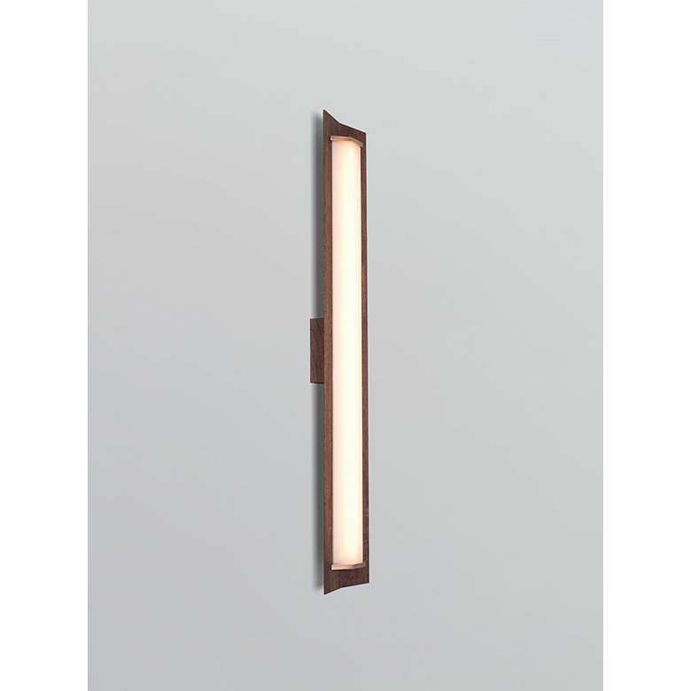 Image 2 Penna 40.5" Distressed Brass & Walnut 4000K LED Sconce more views