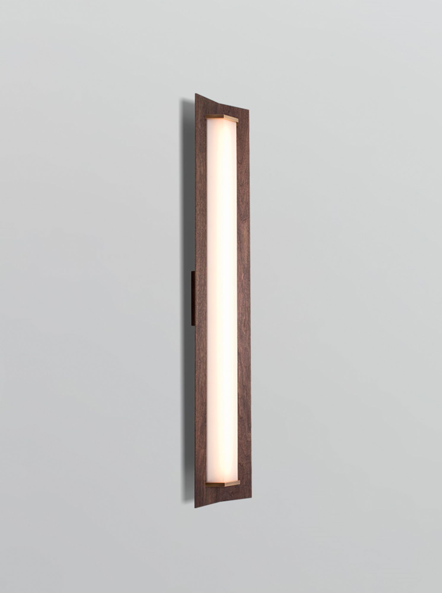 Image 3 Penna 40.5" Distressed Brass & Walnut 4000K LED Sconce more views