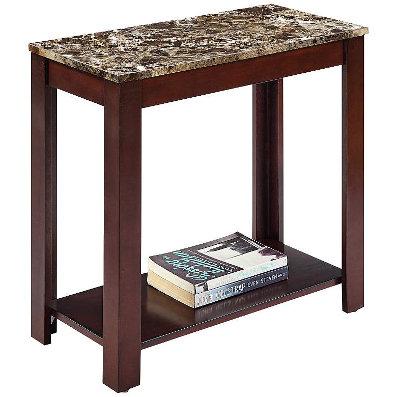 Image 1 Pennie 24" Wide Marble and Cherry Wood Traditional Table