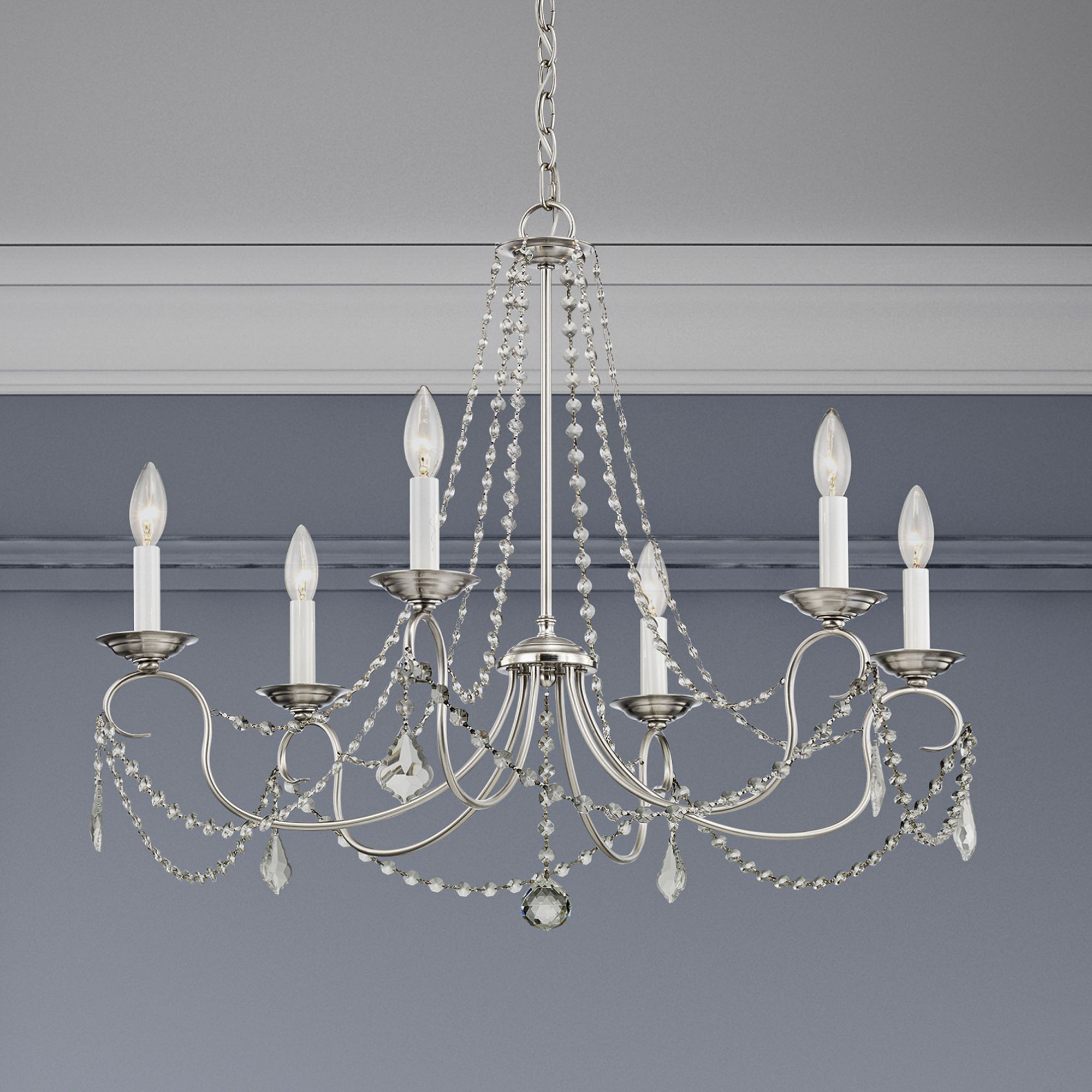 Pennington 28-in 6-Light Brushed Nickel Vintage Candle Chandelier