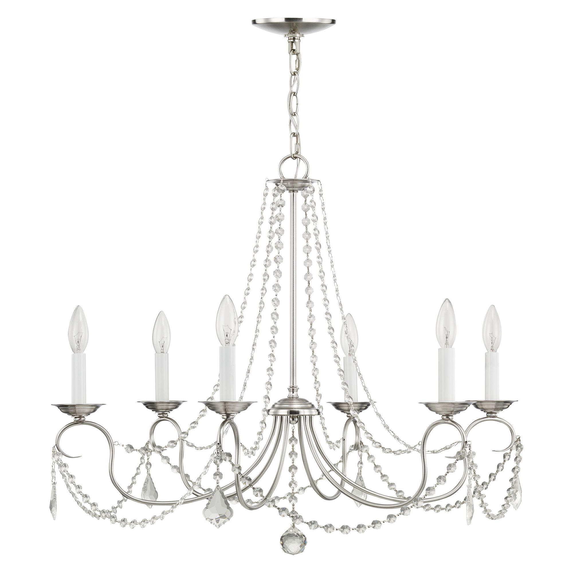 Image 3 Pennington 28-in 6-Light Brushed Nickel Vintage Candle Chandelier more views