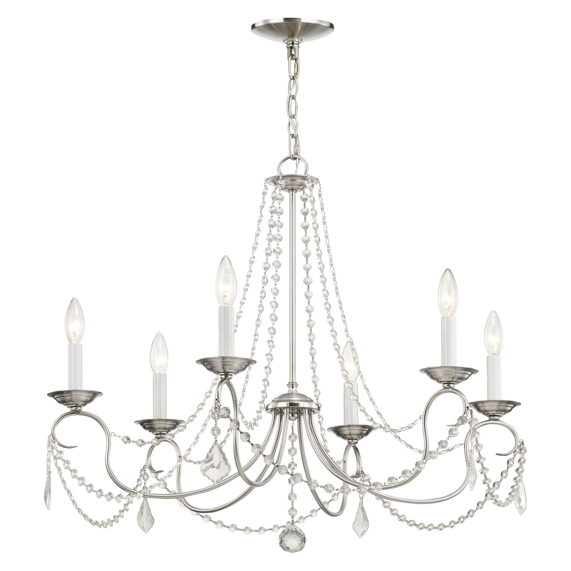 Image 5 Pennington 28-in 6-Light Brushed Nickel Vintage Candle Chandelier more views