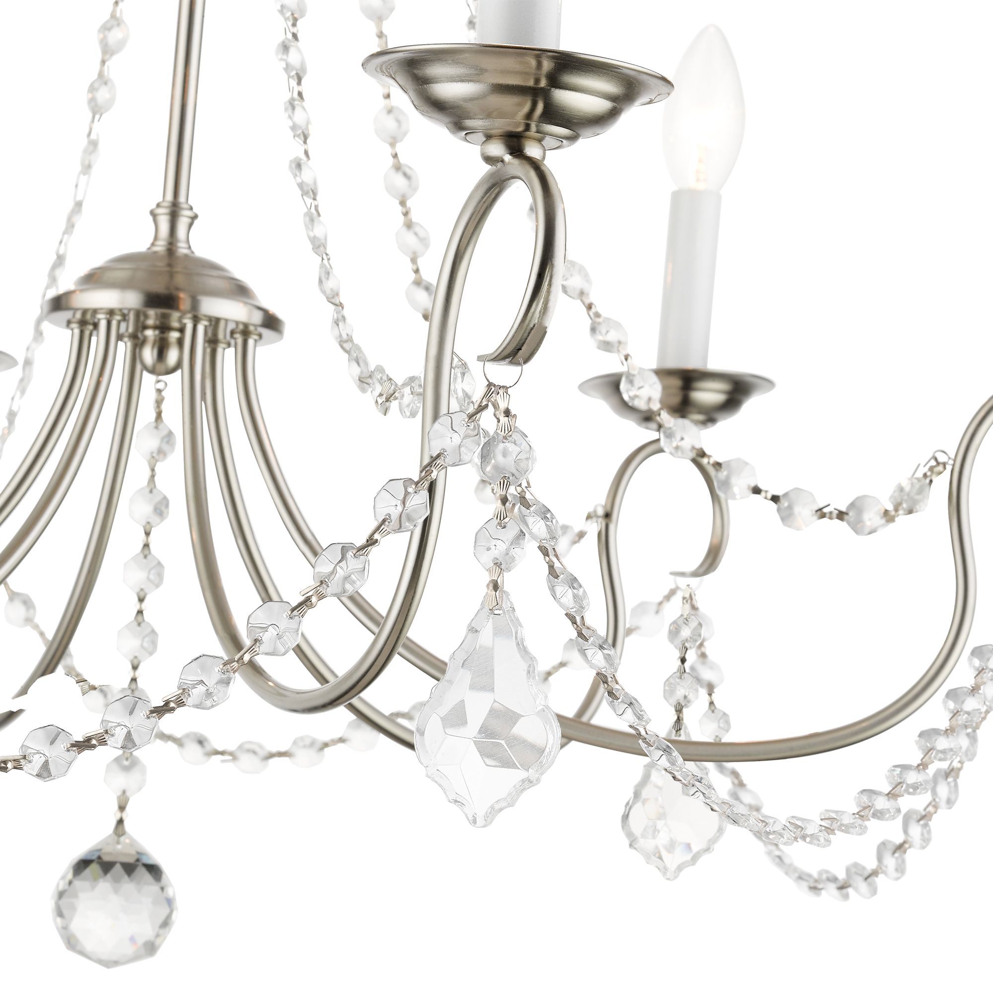 Image 6 Pennington 28-in 6-Light Brushed Nickel Vintage Candle Chandelier more views