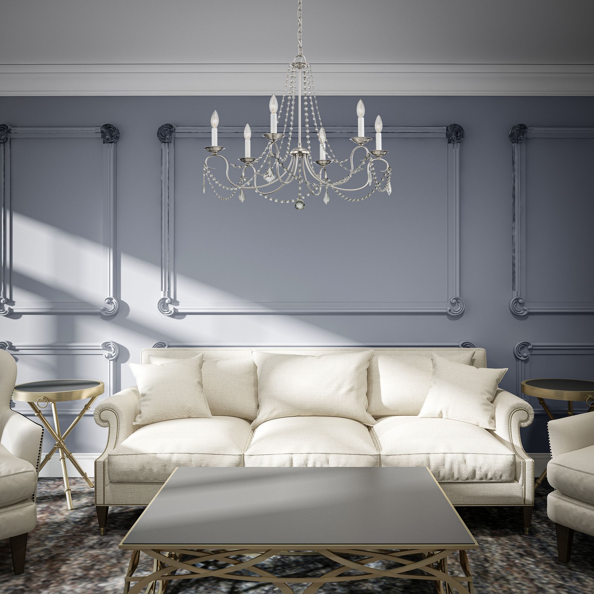 Pennington 28-in 6-Light Brushed Nickel Vintage Candle Chandelier