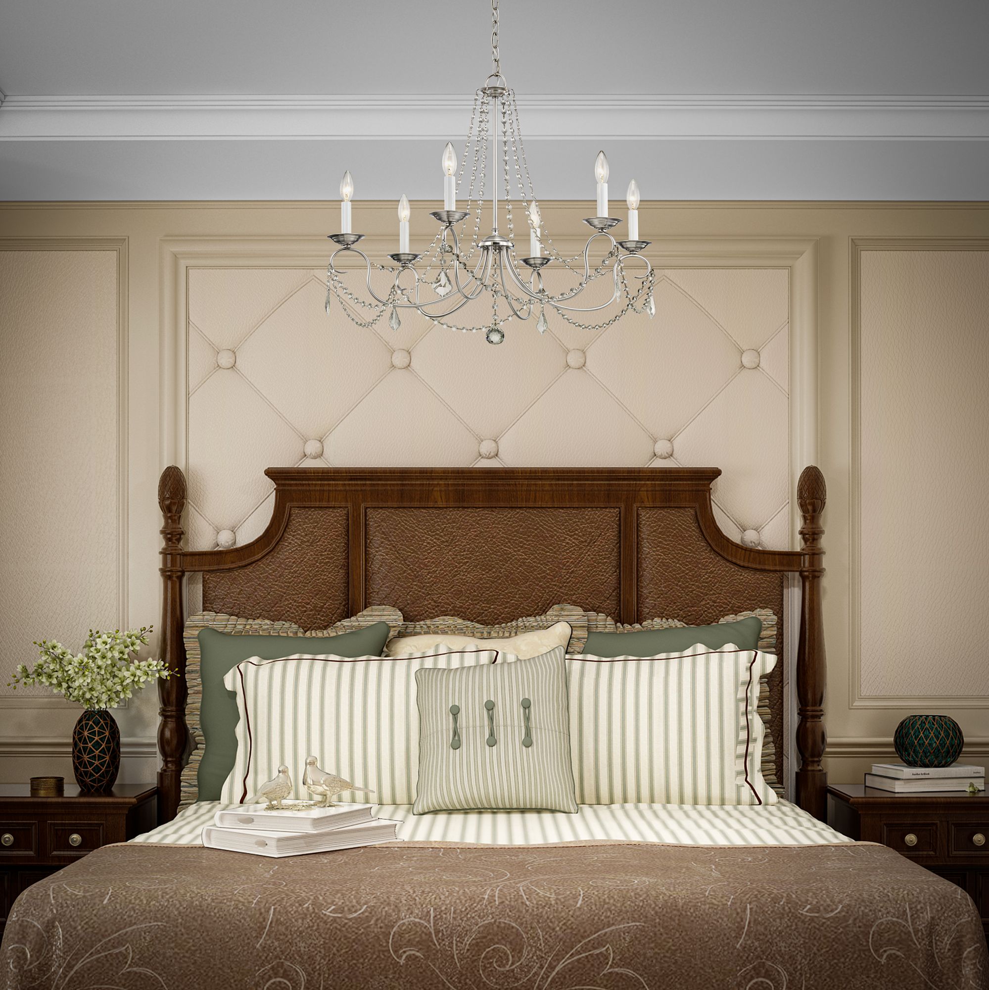 Pennington 28-in 6-Light Brushed Nickel Vintage Candle Chandelier