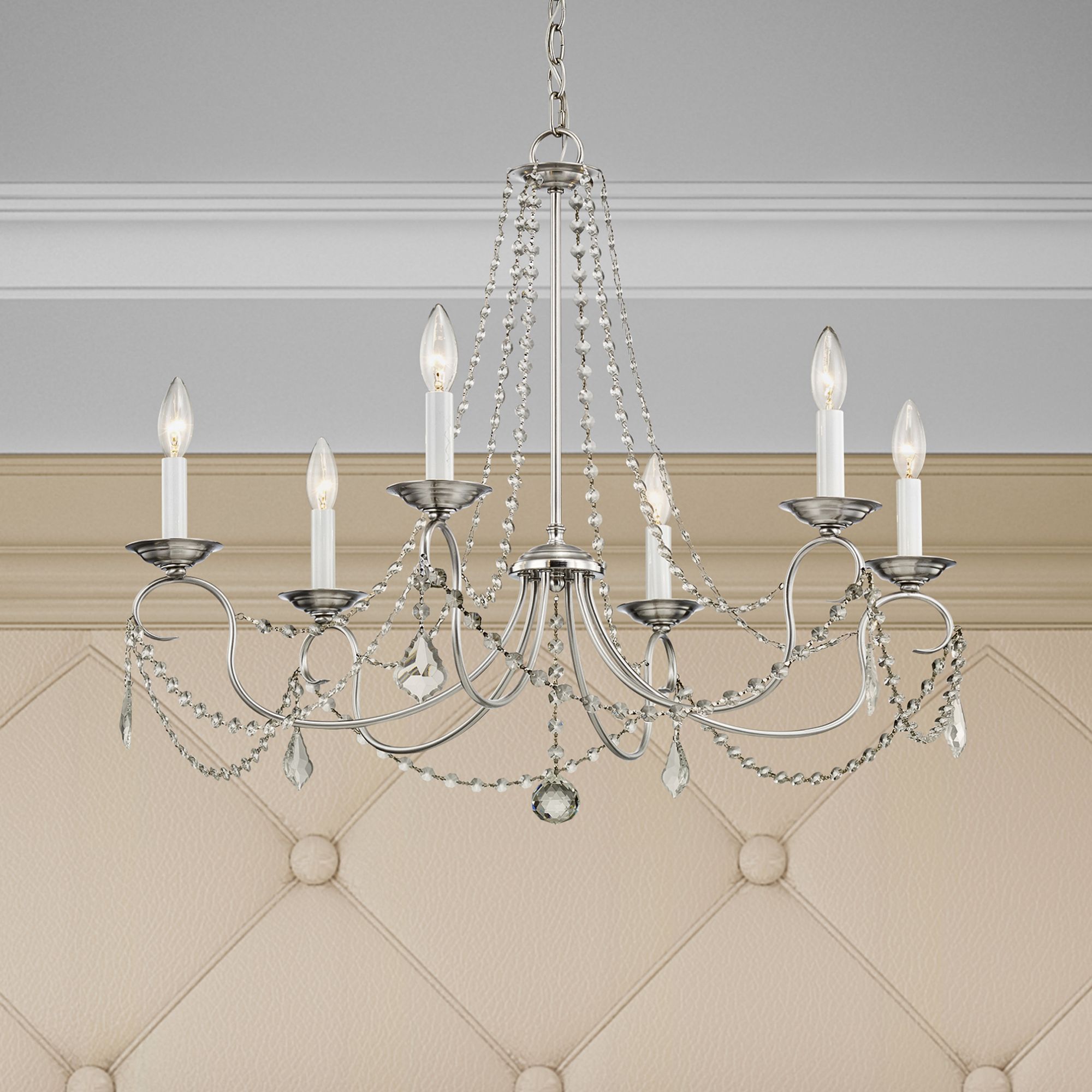 Pennington 28-in 6-Light Brushed Nickel Vintage Candle Chandelier