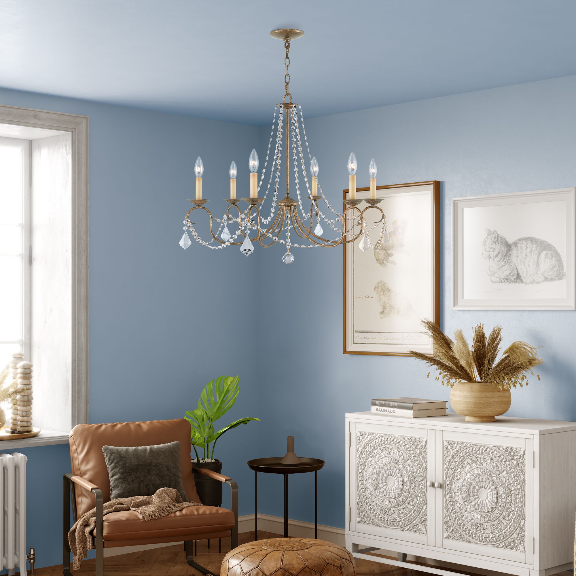 Pennington 28-in 6-Light Venetian Golden Bronze Vintage Candle Chandelier