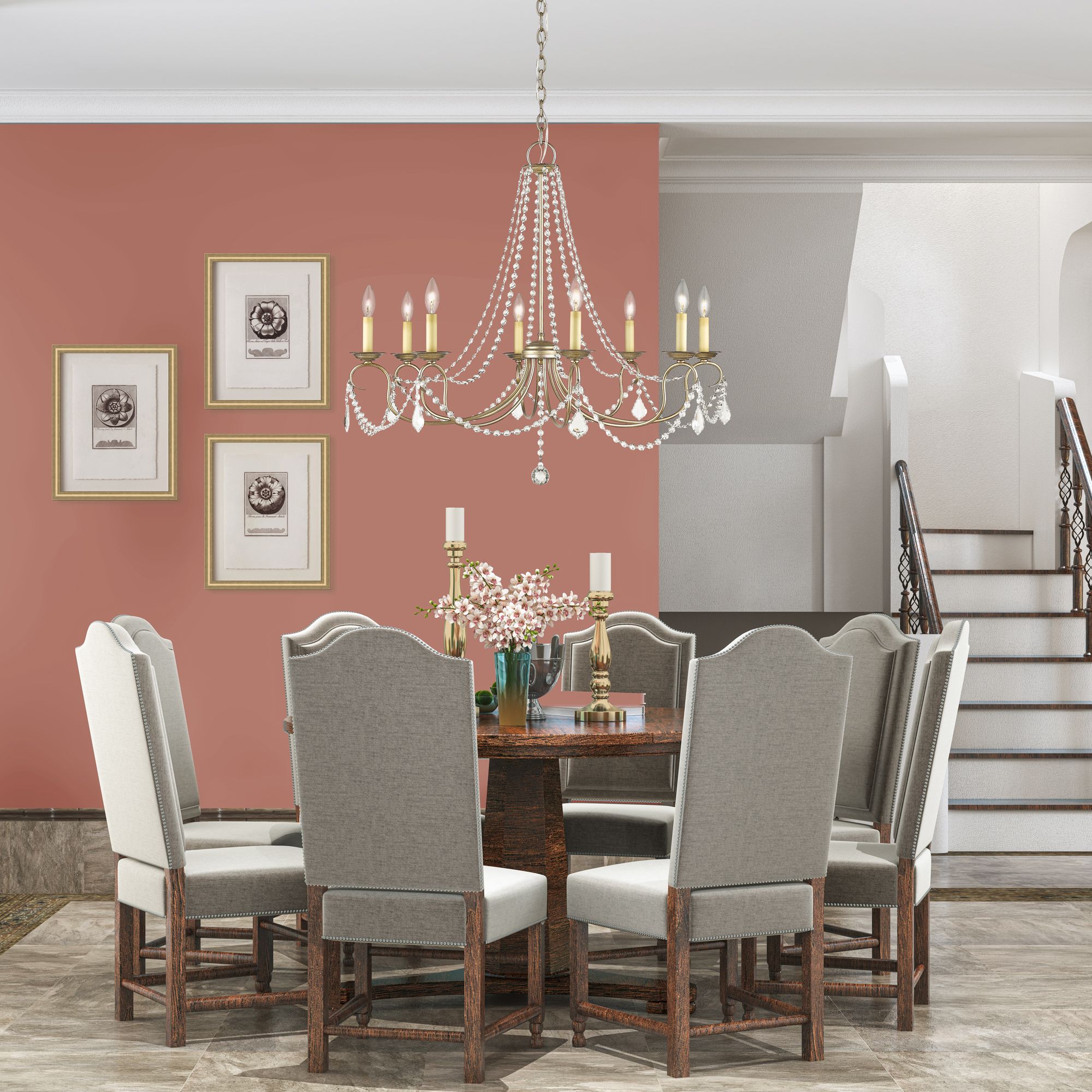 Pennington 34" Wide Antique Silver Leaf 8-Light Chandelier