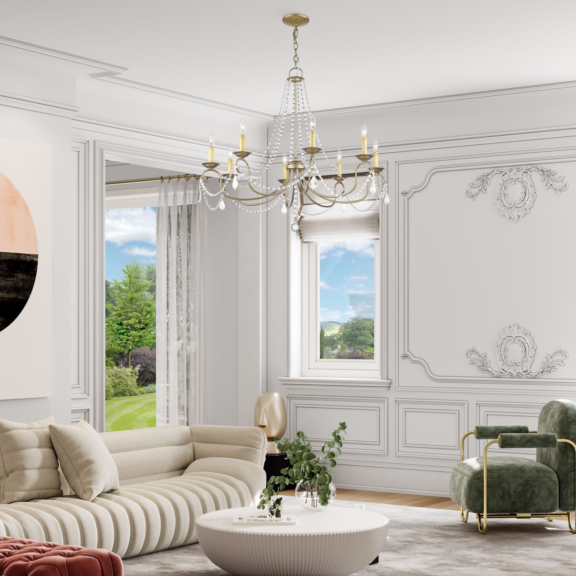 Pennington 34" Wide Antique Silver Leaf 8-Light Chandelier