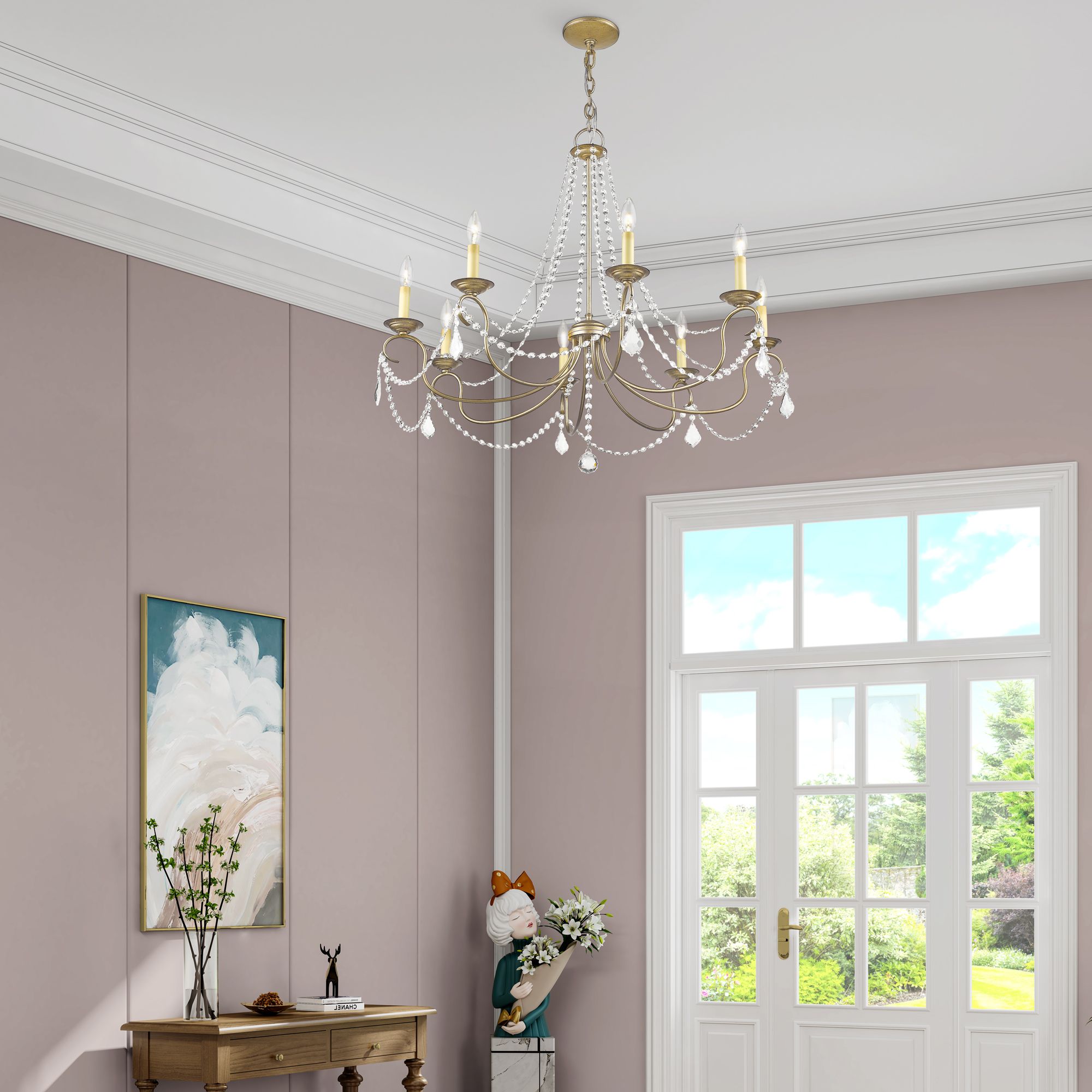 Pennington 34" Wide Antique Silver Leaf 8-Light Chandelier