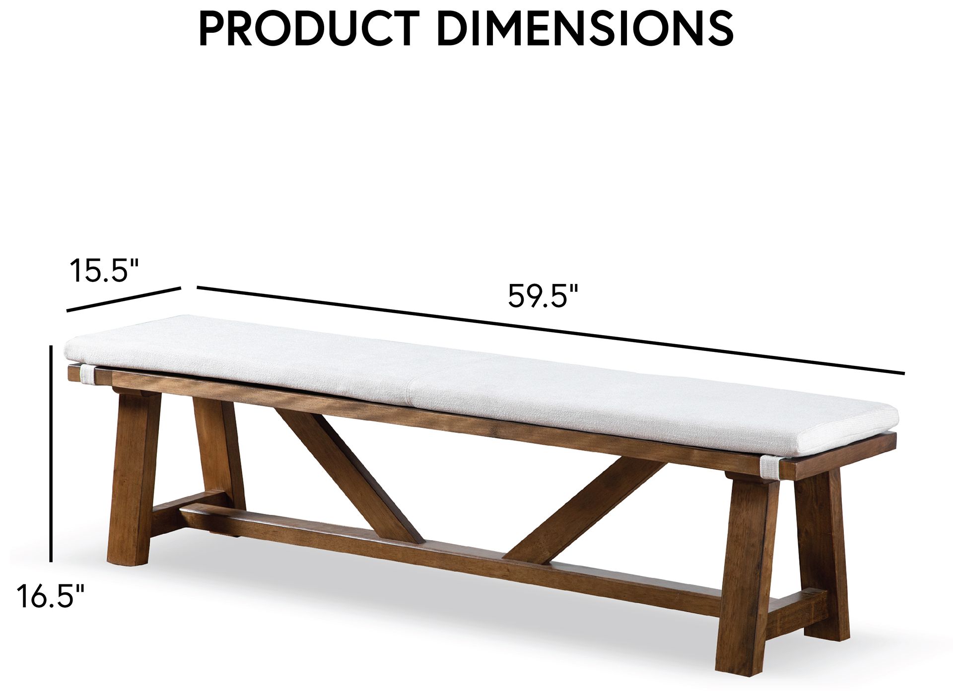 Penny Rustic Brown Ivory Dining Bench With Removable Cushion