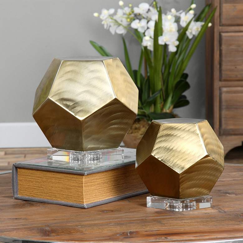 Pentagon Bronze Cubes Sculptures - Set of 2 by Uttermost