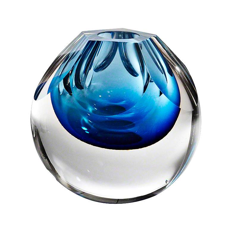 Image 1 Pentagon Cut Glass Cobalt Blue 7" High Vase