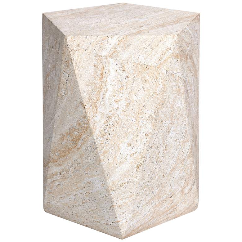 Image 1 Pentagon Travertine Stone Finish Italian Design MgO Side Accent Table