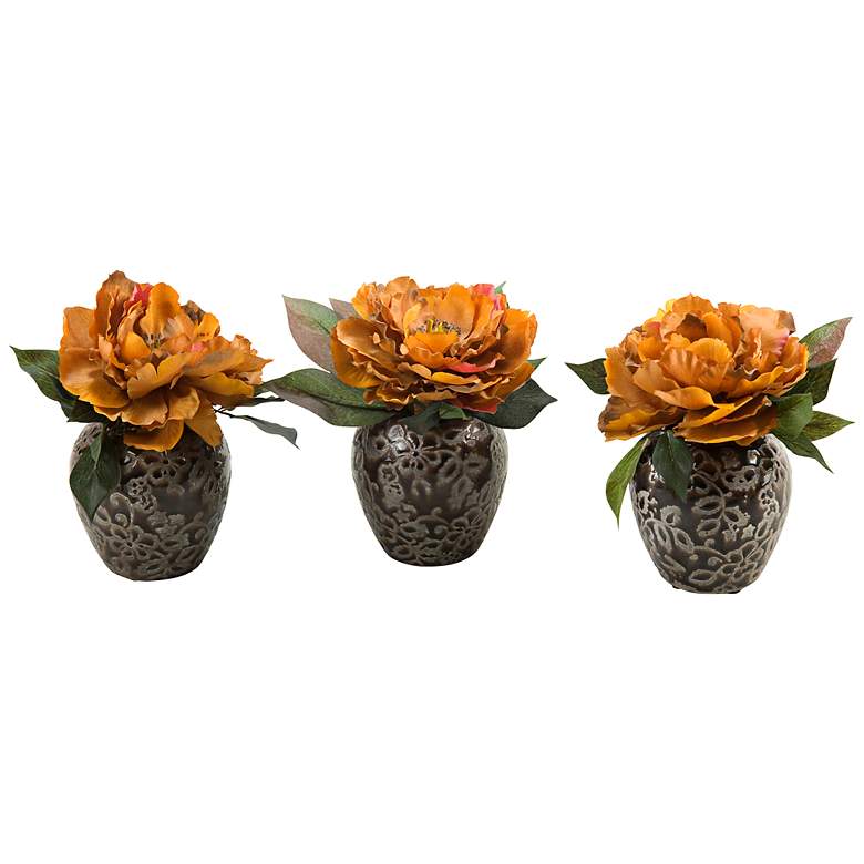 Image 1 Peonies 7 inch High Flowers in Ceramic Ginger Jar Set of 3