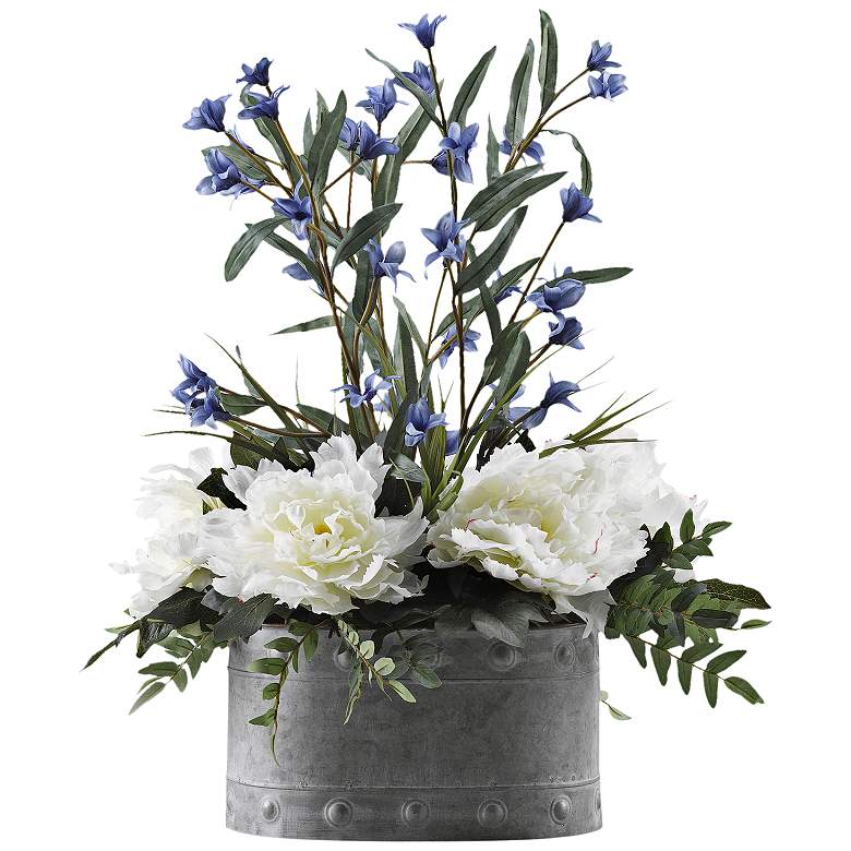 Image 1 Peonies and Wild Flowers 26 inch High Faux Flowers in Planter