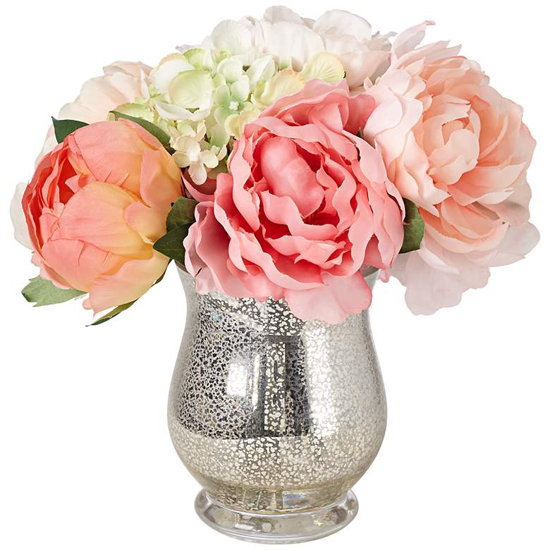 Image 1 Peonies, Roses and Hydrangeas 10&#8221;W Flowers in a Glass Vase