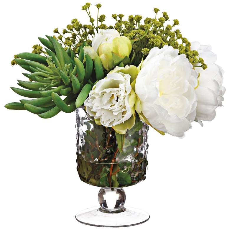 Image 1 Peony, Aeonium and Baby&#39;s Breath 10 inch Faux Flowers in Vase