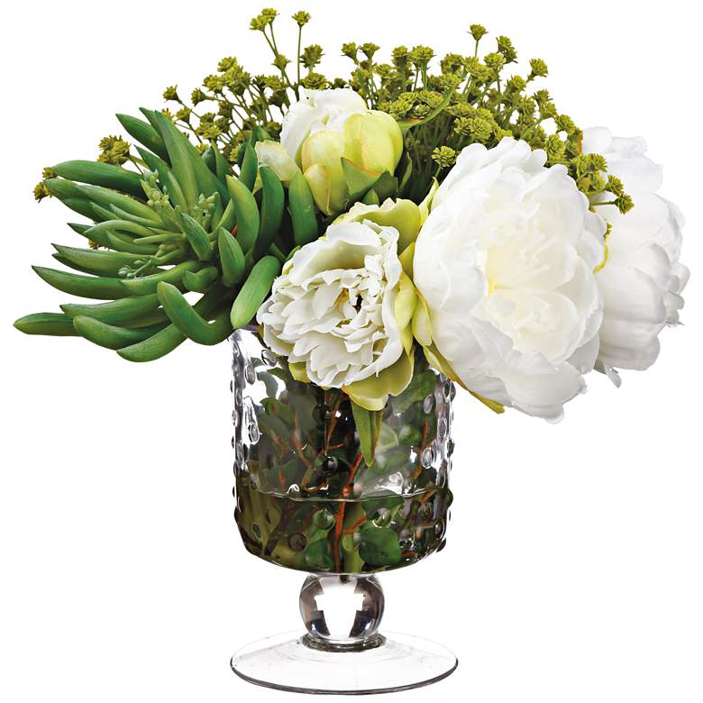 Image 1 Peony, Aeonium and Baby's Breath 10" Faux Flowers in Vase