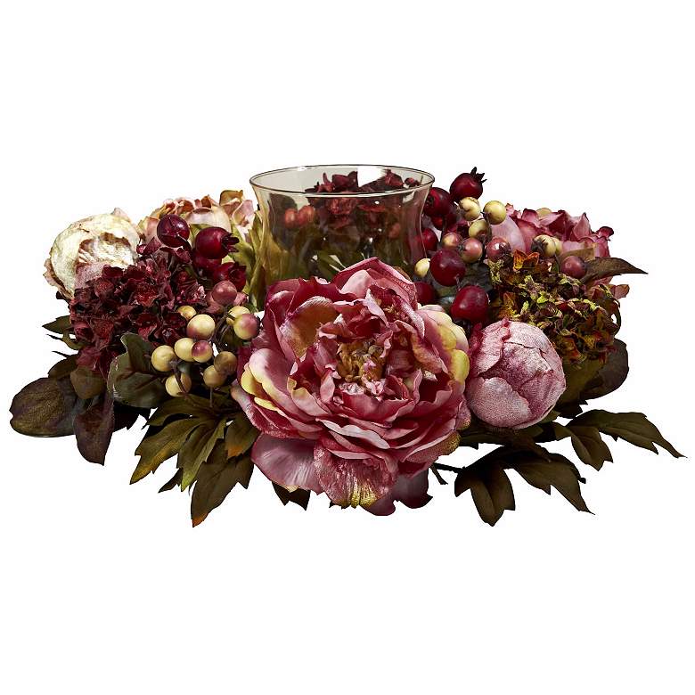 Image 1 Peony and Hydrangea 16" Wide Holiday Faux Floral Candelabrum