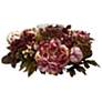 Peony and Hydrangea 16" Wide Holiday Faux Floral Candelabrum