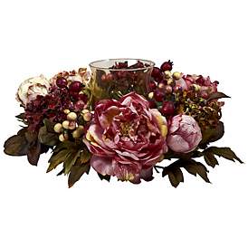 Image1 of Peony and Hydrangea 16" Wide Holiday Faux Floral Candelabrum