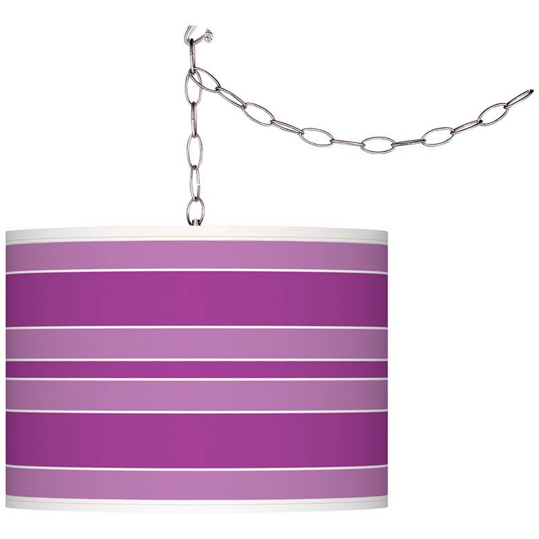 Image 1 Peony Purple Bold Stripe Giclee Glow Plug-In Swag Pendant