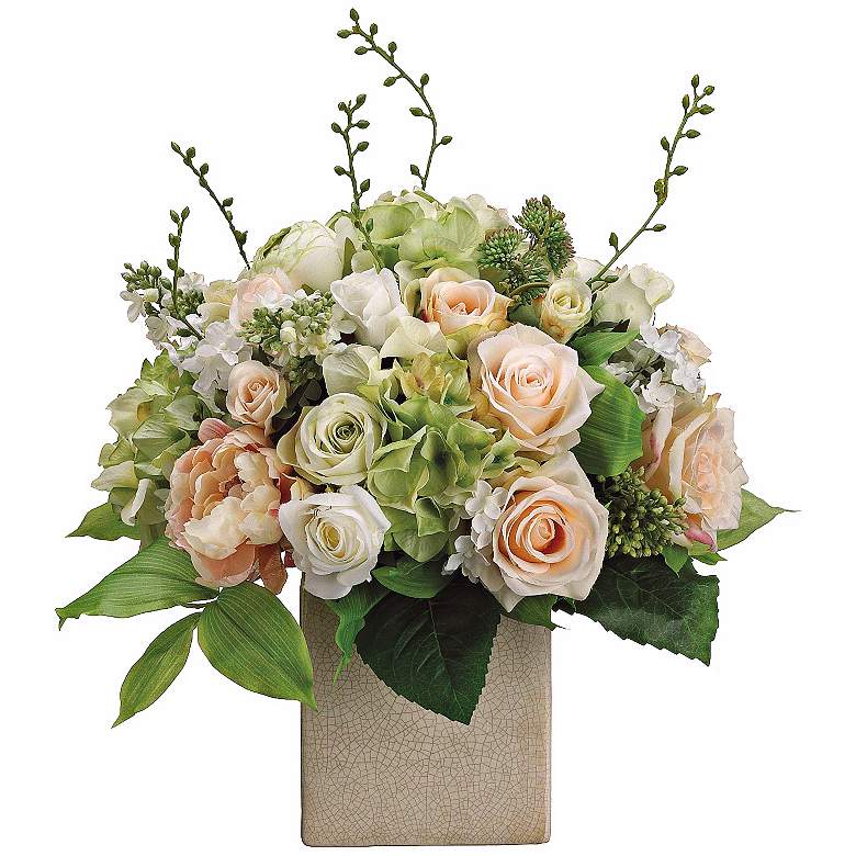 Image 1 Peony Rose and Hydrangea 19 inchH Faux Silk Floral Arrangement