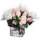 Peony, Rose and Sedum 11" Wide Faux Flowers in Glass Vase