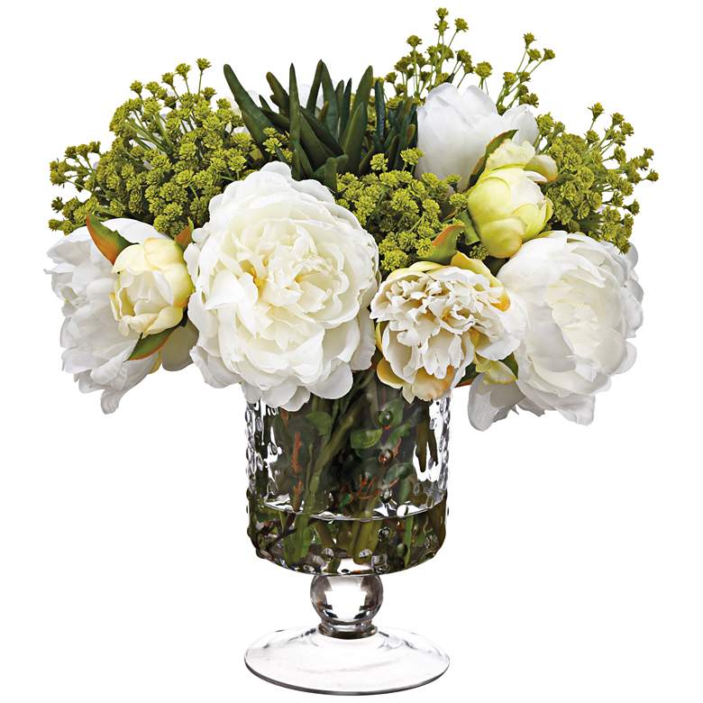 Image 1 Peony, Succulent and Baby's Breath 12"H Faux Flowers in Vase