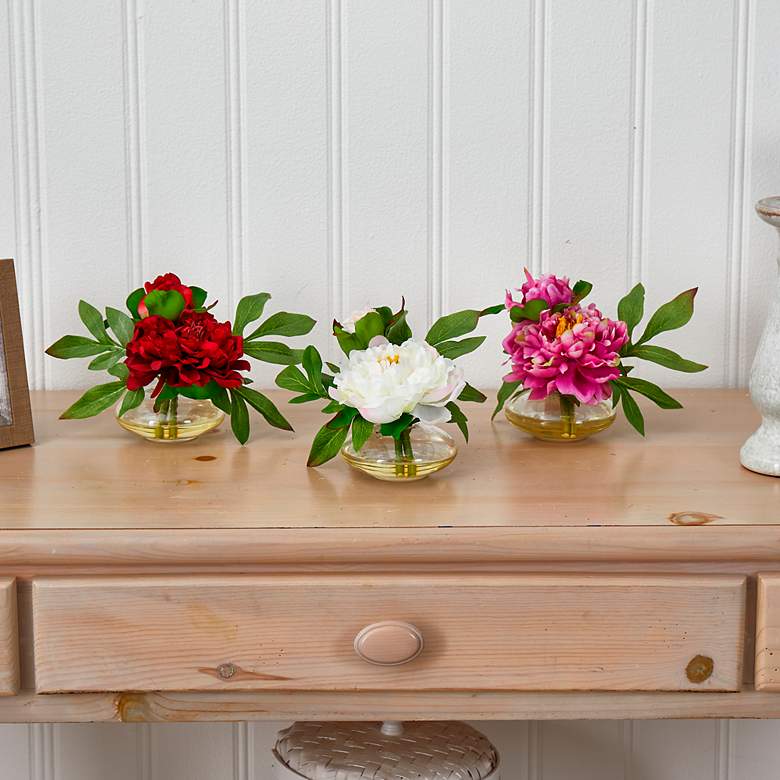 Image 1 Peony with Glass Vase (Set of 3)