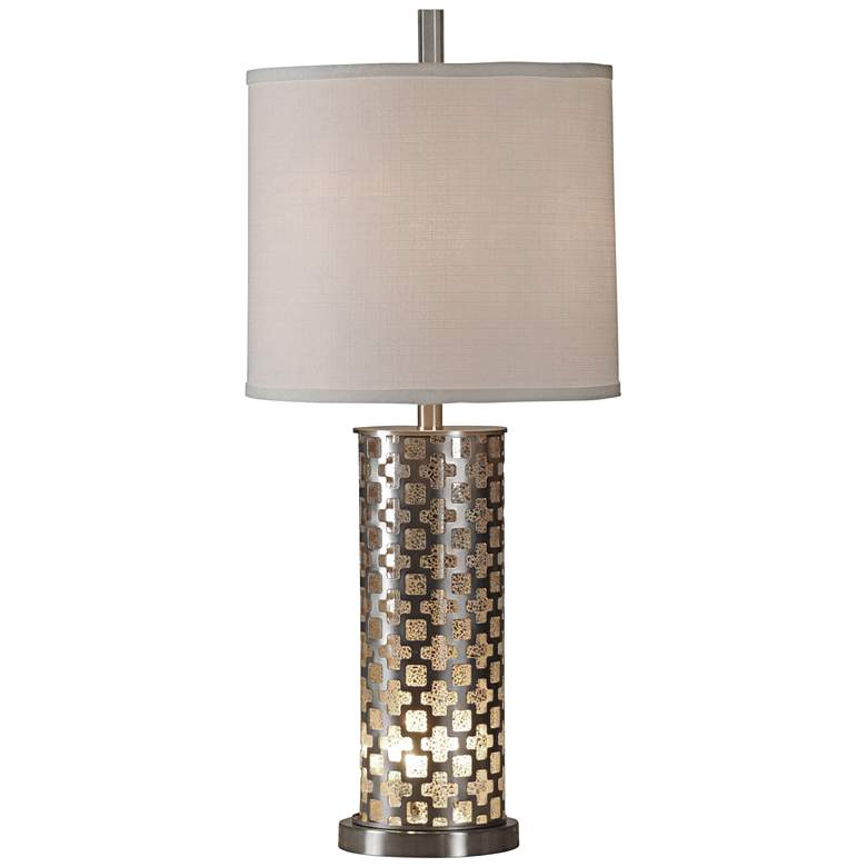 Image 2 Peoria 33" Silver Brushed Steel Table Lamp with Night Light