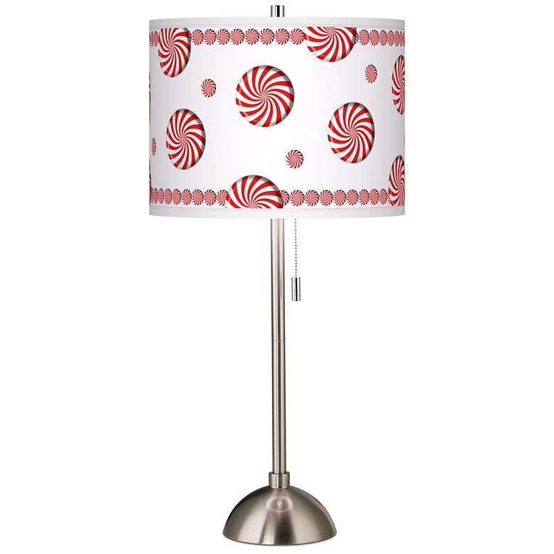 Image 1 Peppermint Pinwheels Giclee Shade Brushed Steel Table Lamp