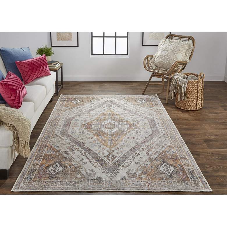 Image 1 Percy PRC39AN 5'3"x7'6" Rust and Blue Medallion Area Rug