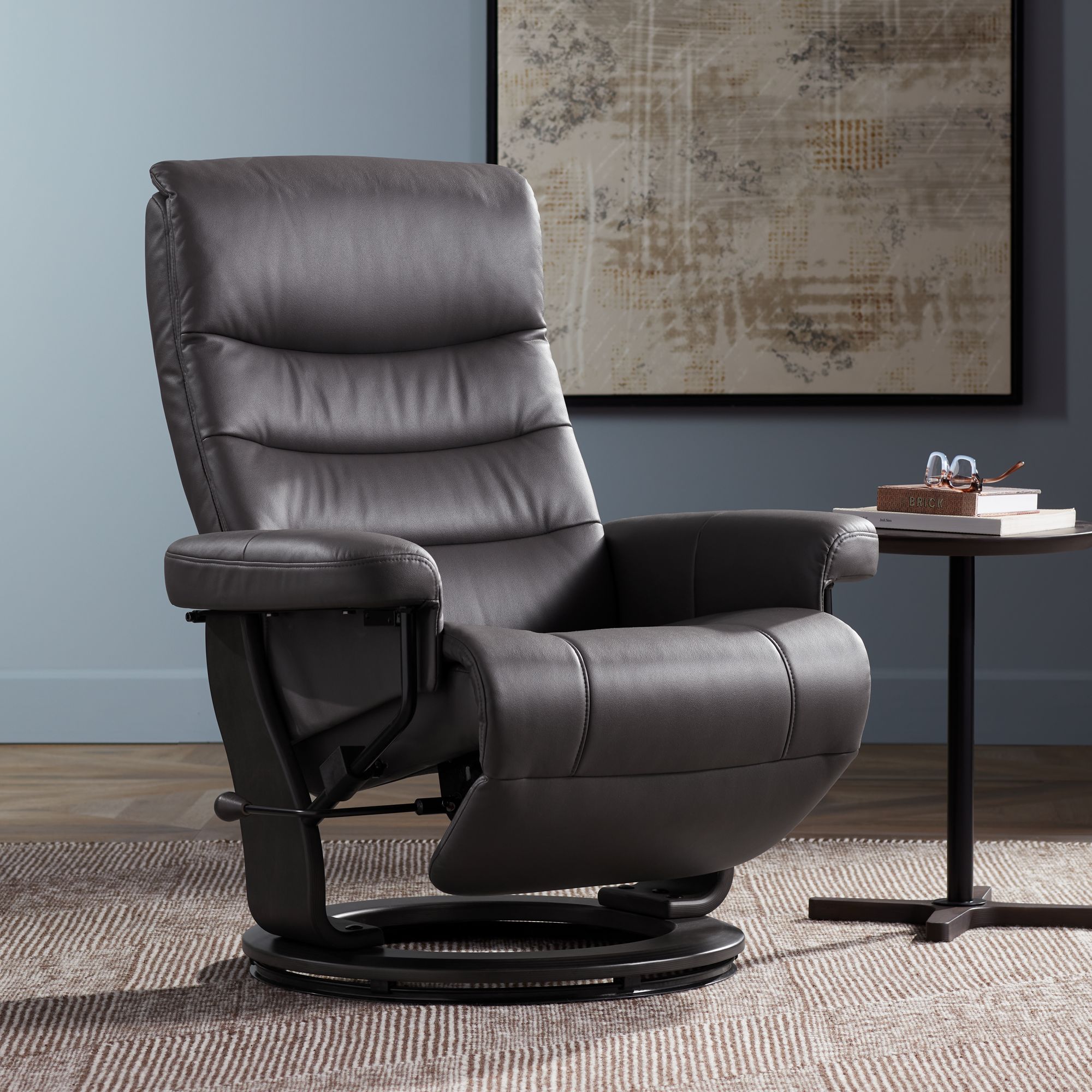 Peregrine Charcoal Faux Leather Flip Up Swivel Recliner 637G2