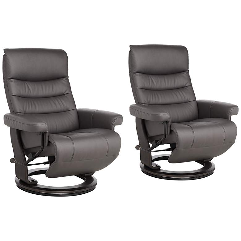Image 2 Peregrine Charcoal Faux Leather Flip Up Swivel Recliners Set of 2