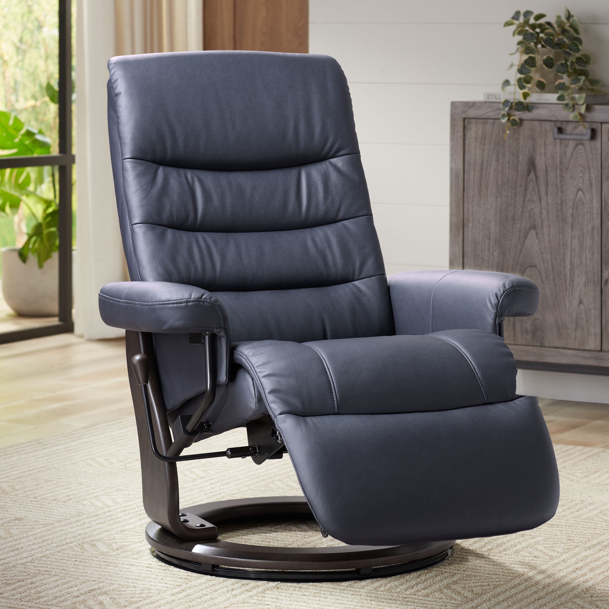 Peregrine Midnight Blue Faux Leather Adjustable Swivel Recliner