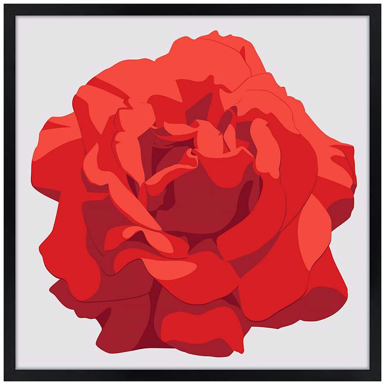 Image 1 Perfect Red Rose 21" Square Black Giclee Wall Art