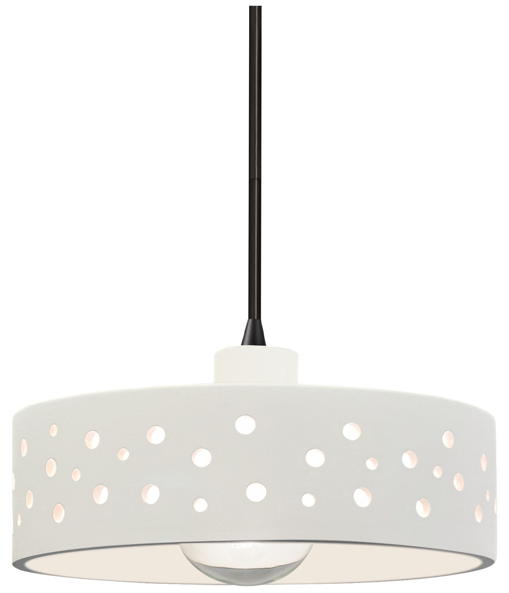Perforated Dish 12" Wide Bisque LED Pendant With Black Cord