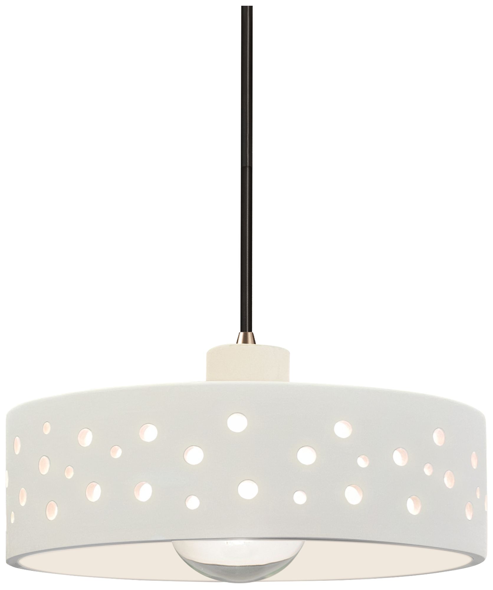 Perforated Dish 12" Wide Bisque LED Pendant With Brass Black Cord