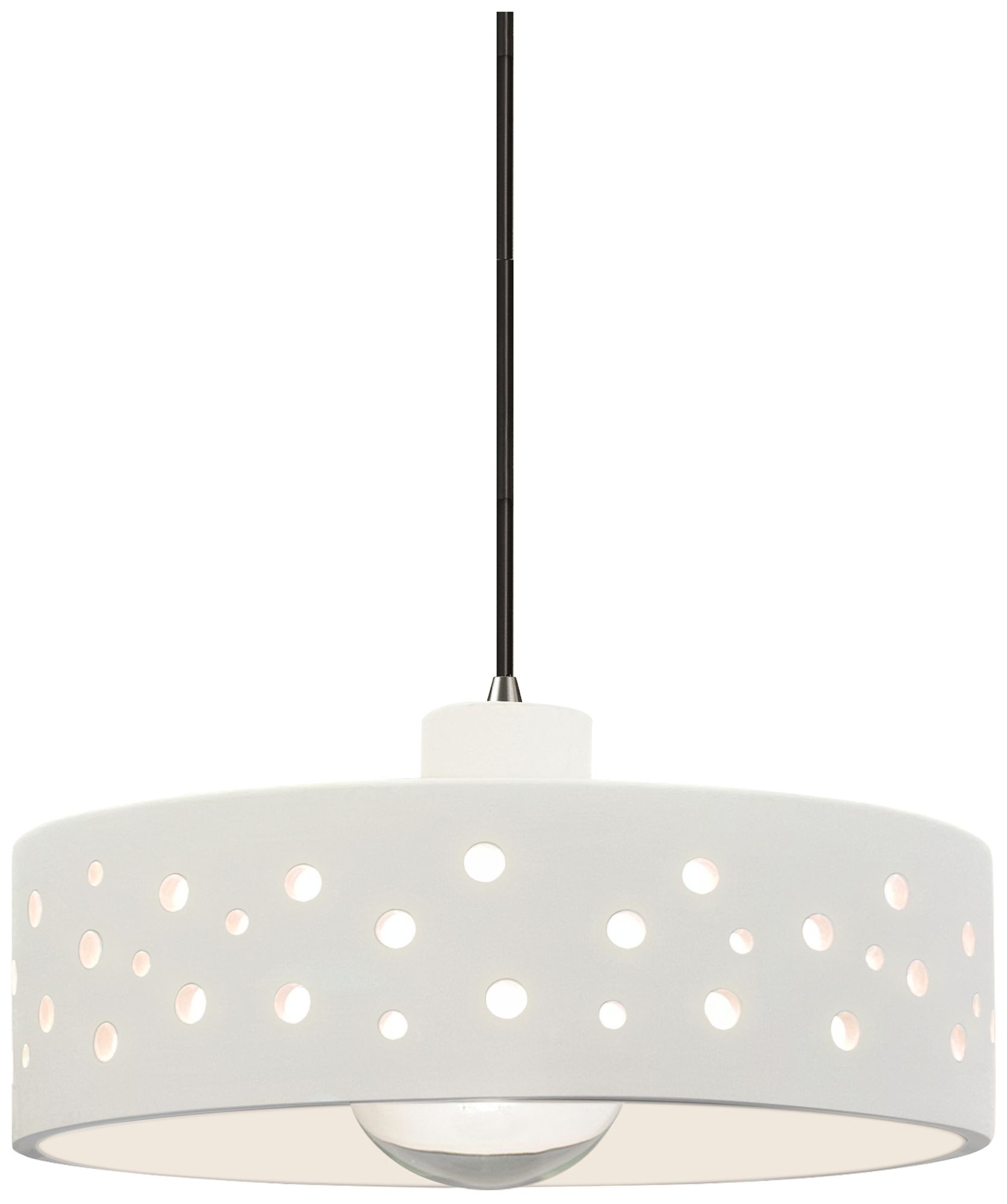 Perforated Dish 12" Wide Bisque Pendant With Chrome Black Cord