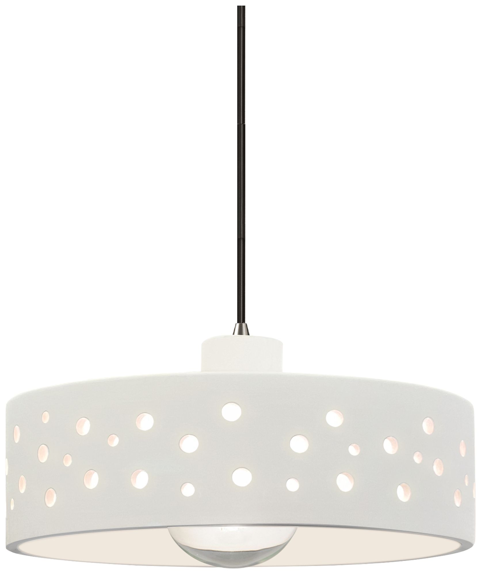 Perforated Dish 12" Wide Bisque Pendant With Nickel Black Cord