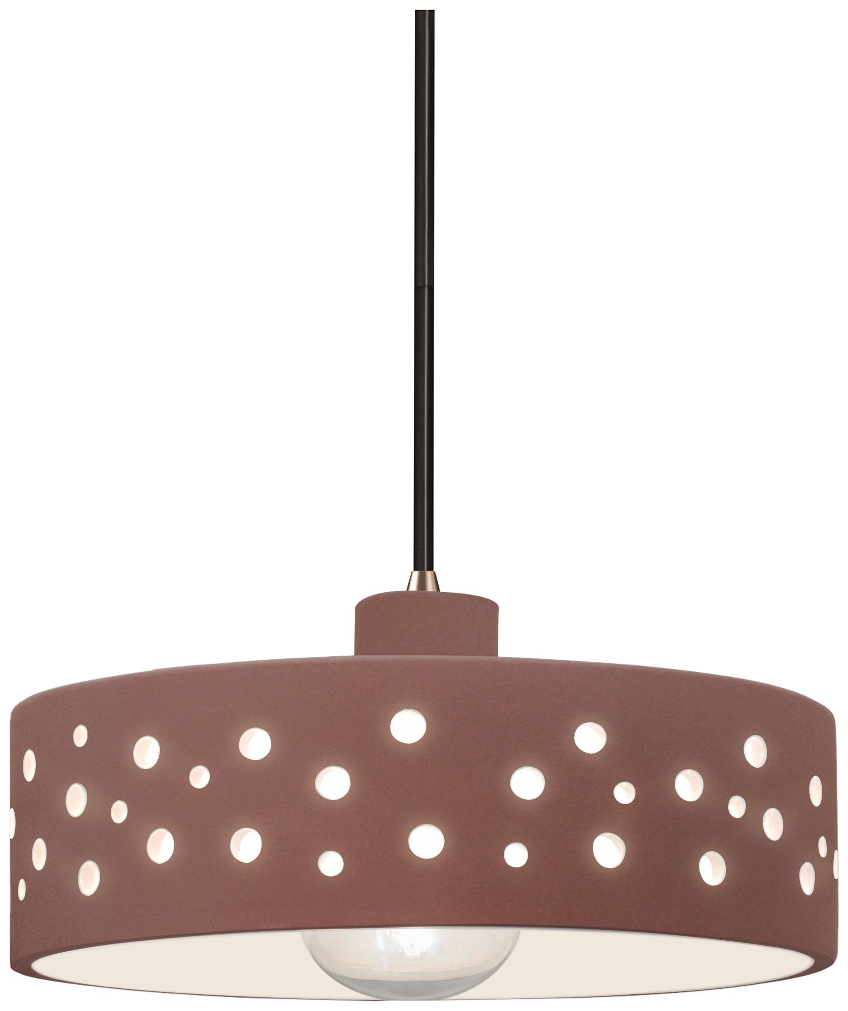 Perforated Dish 12" Wide Canyon Clay LED Pendant With Brass Black Cord