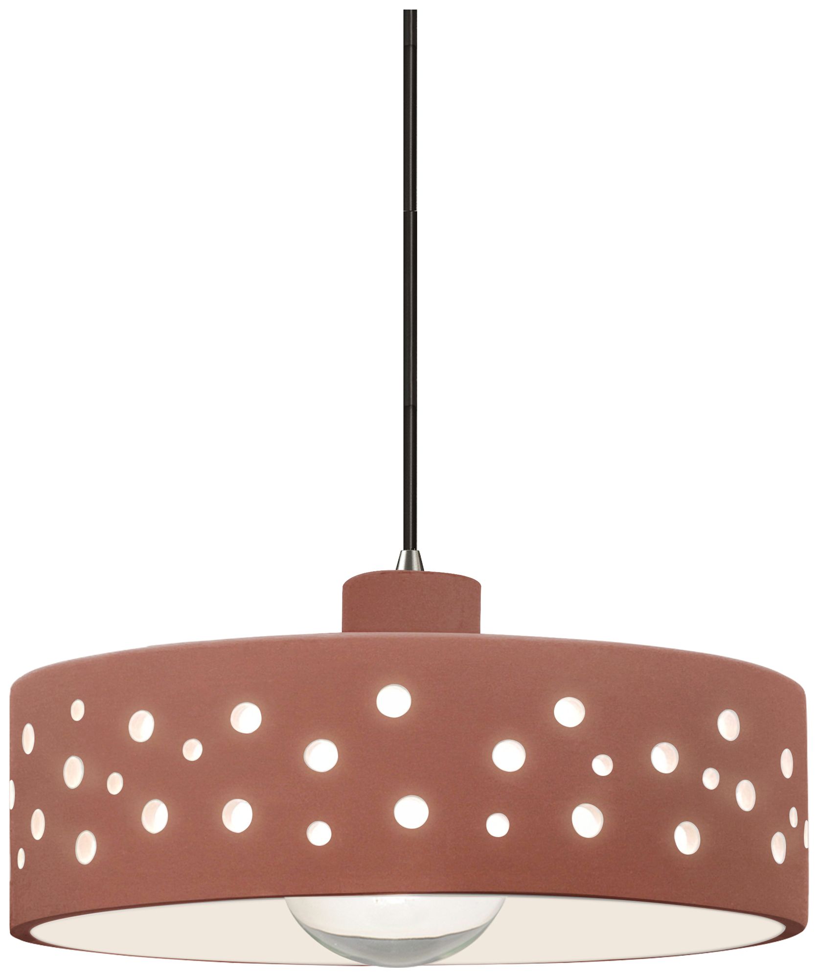 Perforated Dish 12" Wide Canyon Clay LED Pendant With Chrome Black Cord