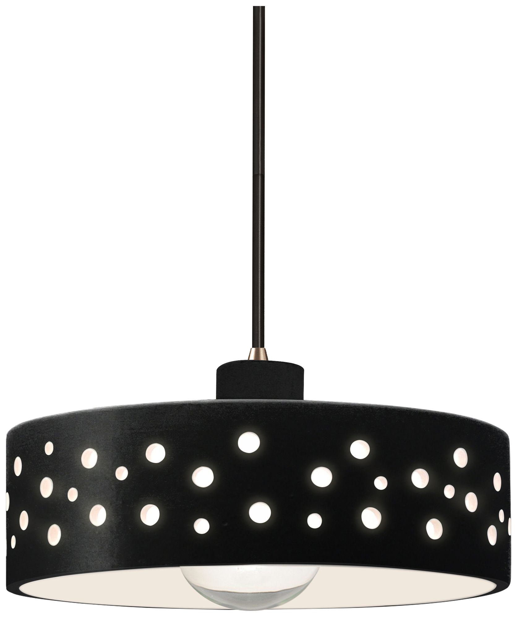 Perforated Dish 12" Wide Carbon Matte Black LED Pendant w/ Brass Black Cord