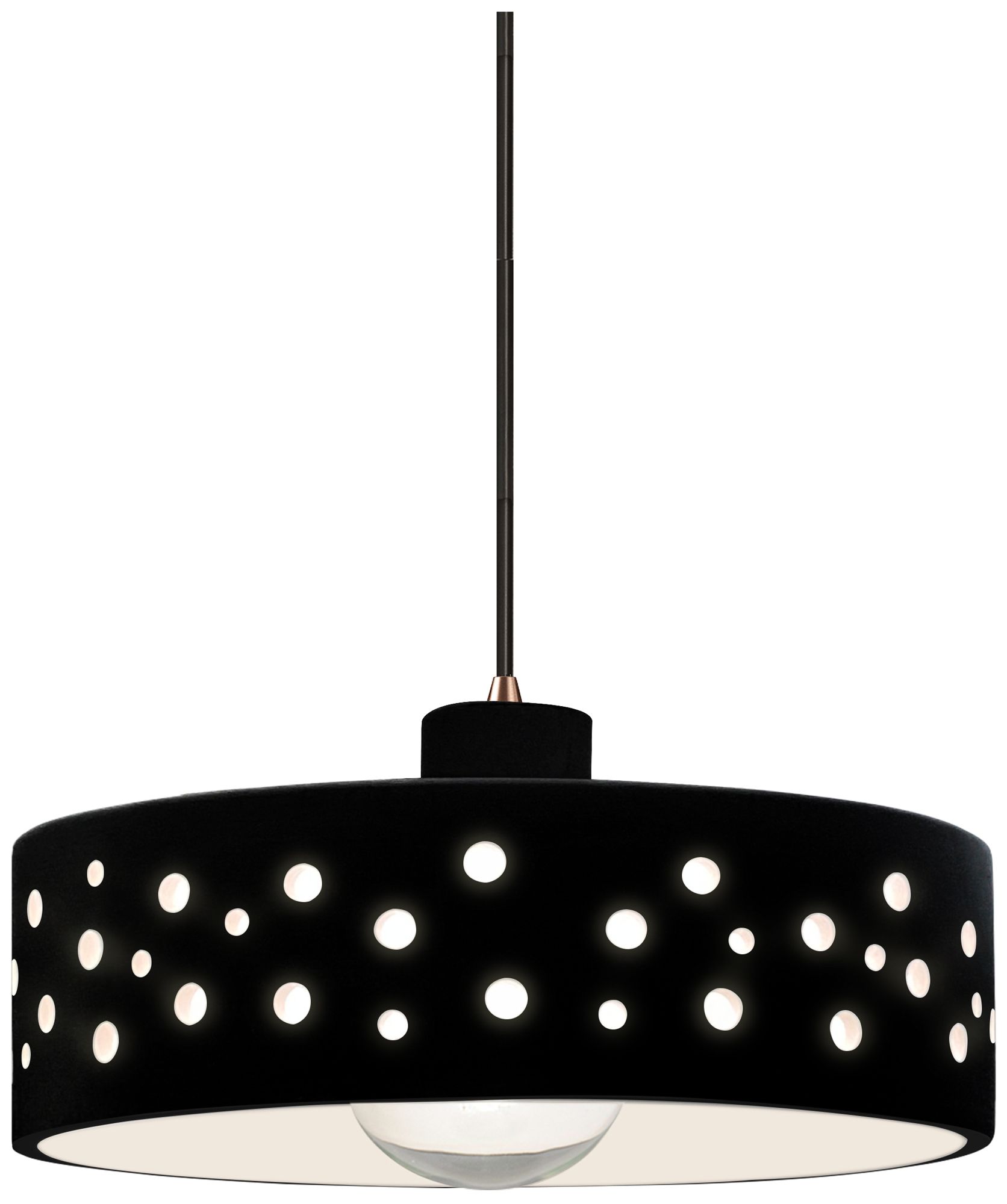 Perforated Dish 12" Wide Carbon Matte Black Pendant With Bronze Black Cord