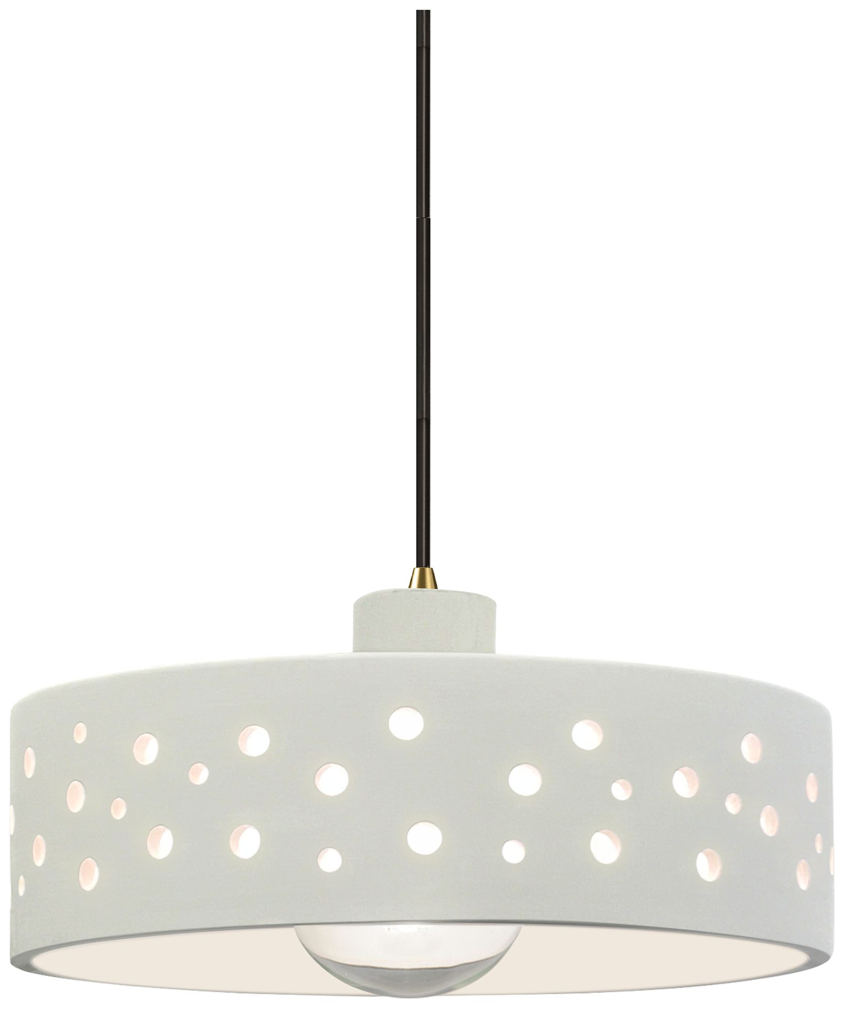 Perforated Dish 12" Wide Matte White LED Pendant With Brass Black Cord