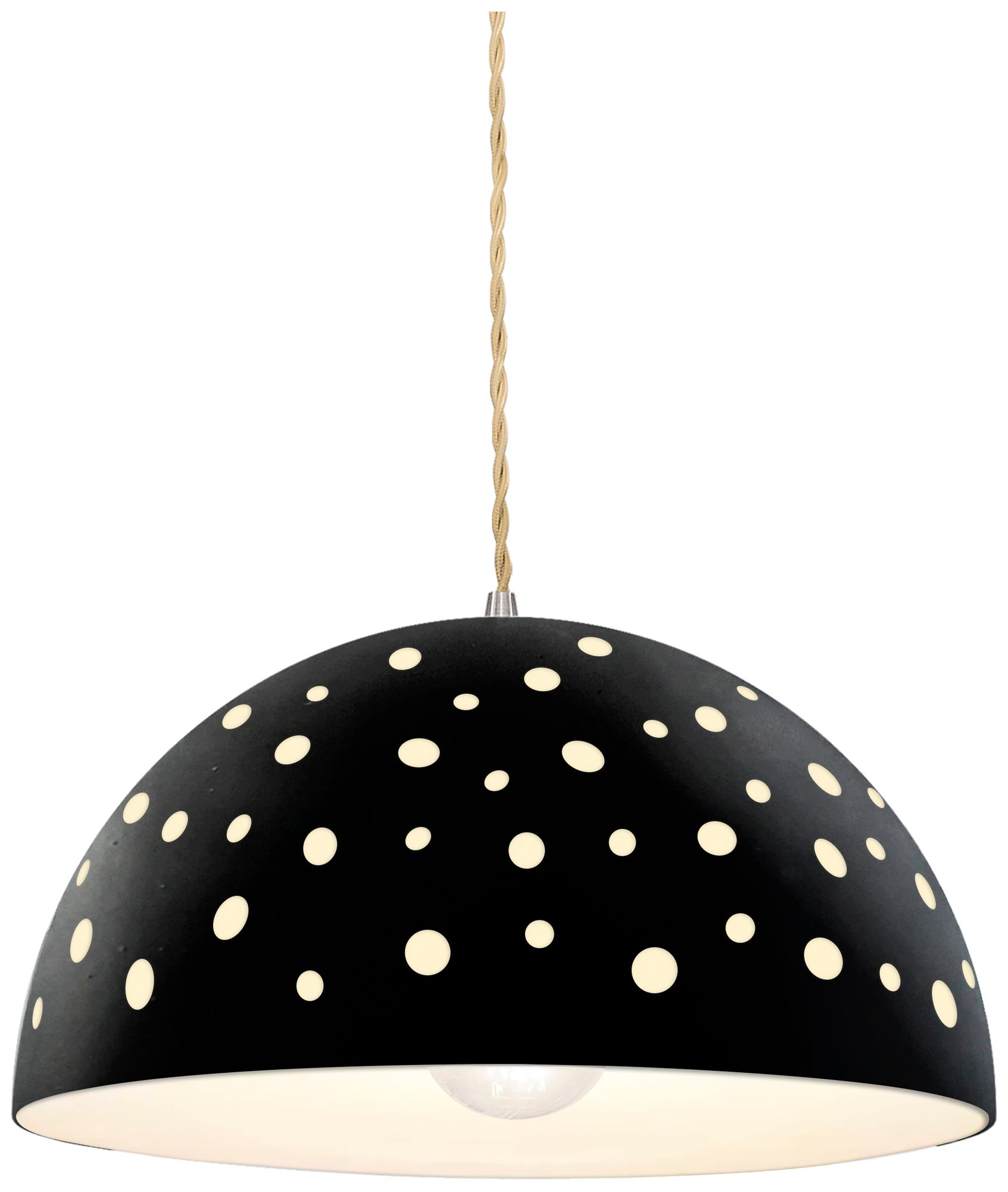 Perforated Dome 12.5" Wide Carbon Matte Black Pendant With Beige Twist Cord