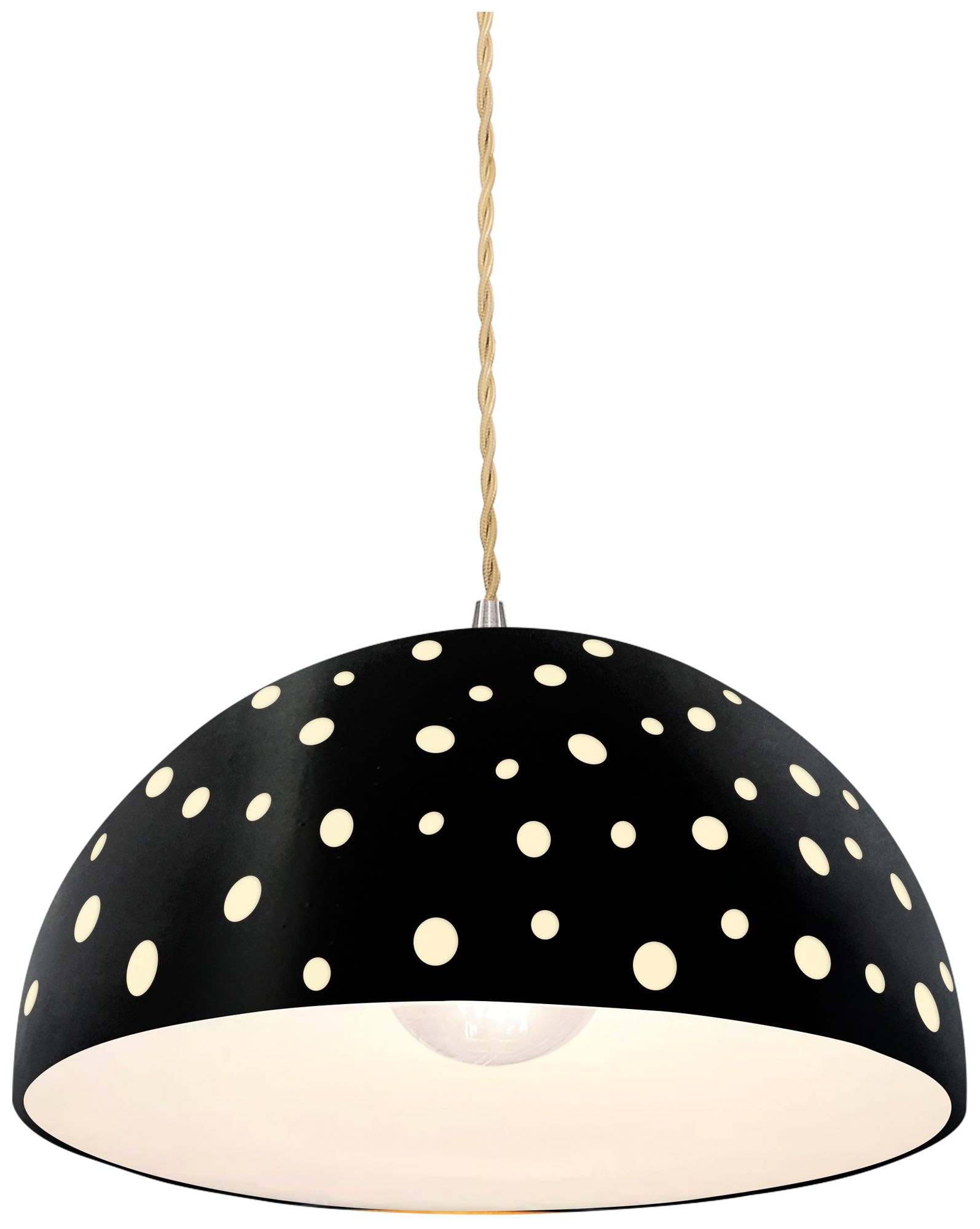 Image 2 Perforated Dome 12.5" Wide Matte Black LED Pendant With Beige Twist Cord more views